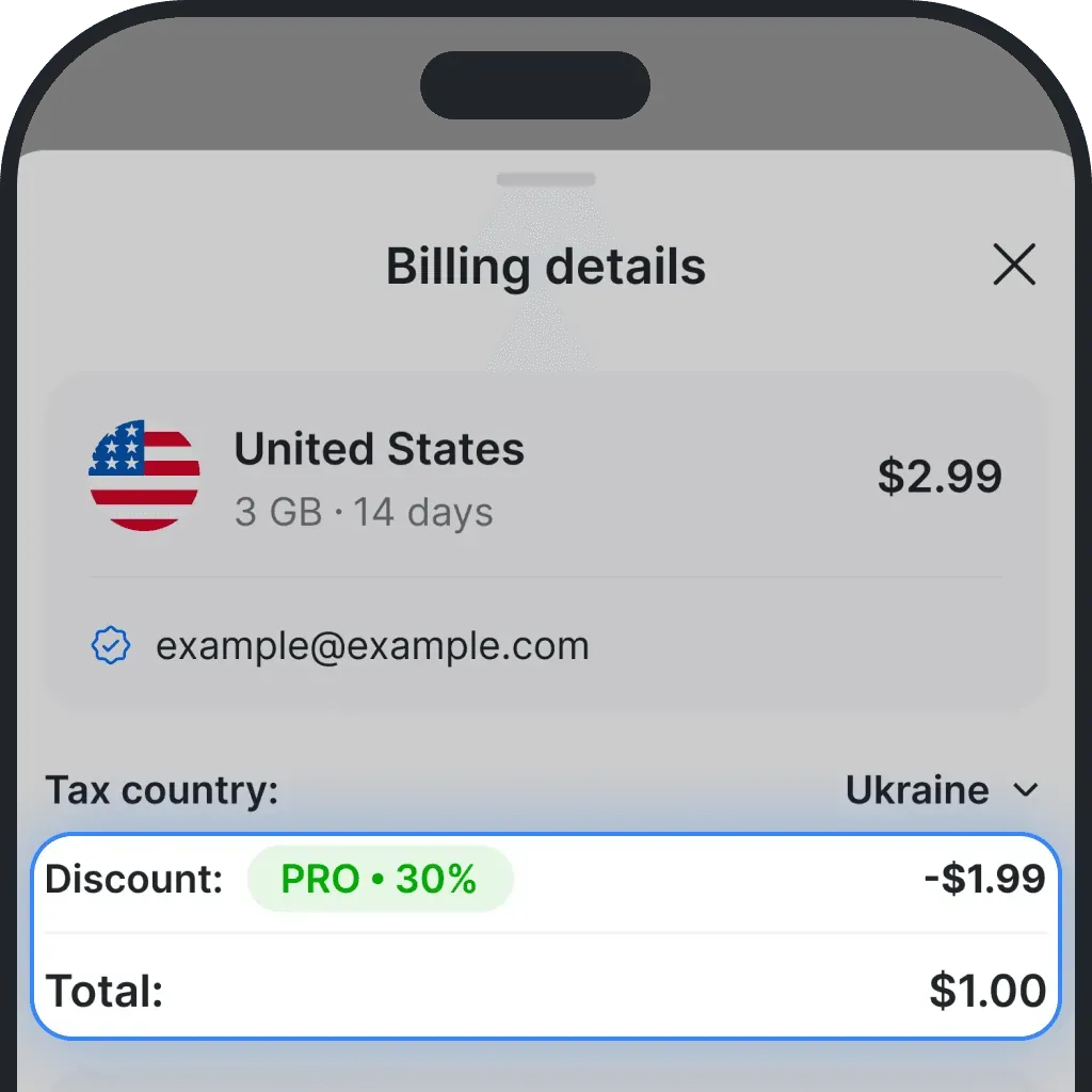 30% on every country plan screenshot