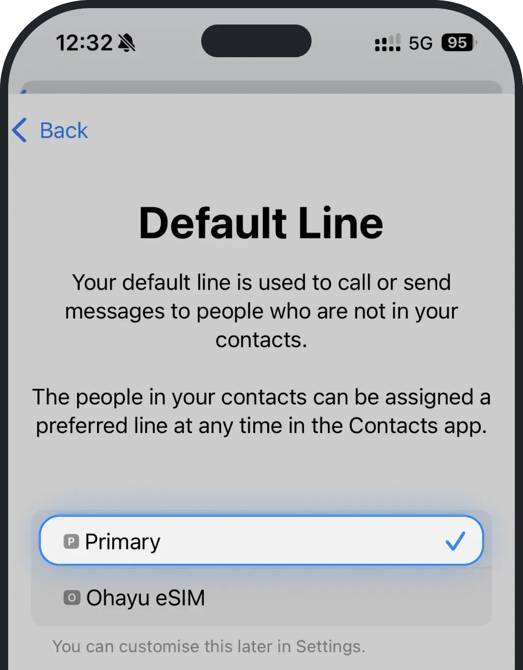 Choose your personal SIM for Default Line (calls, SMS).png