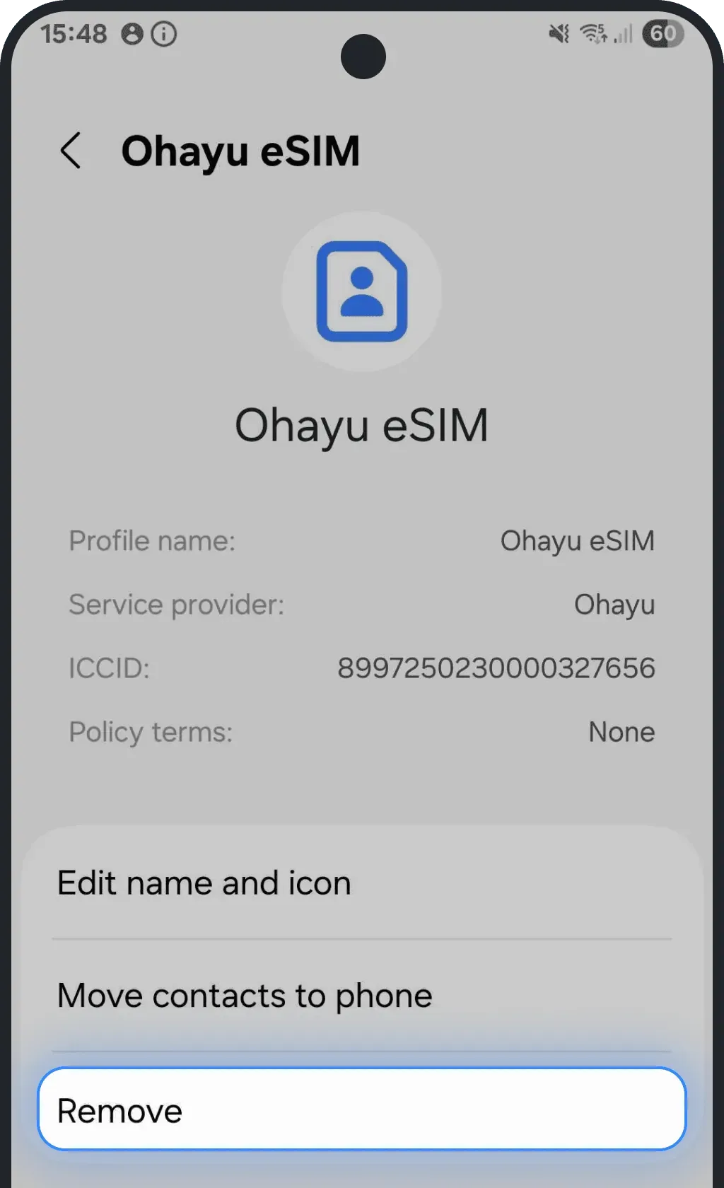 Click “Remove” on Android screenshot