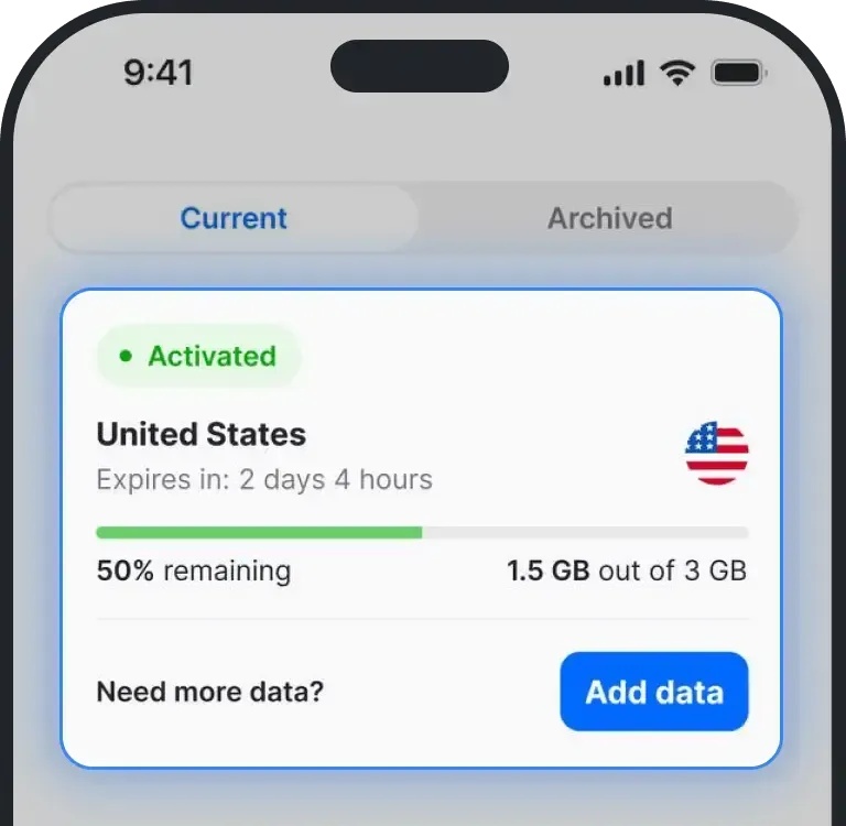 Go to the eSIM you would like to add data to screenshot