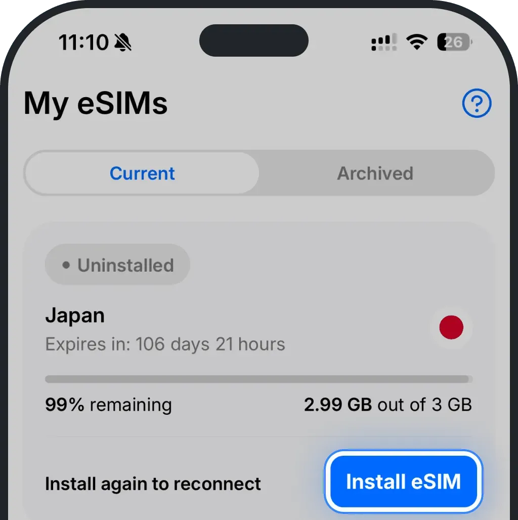 Go to the My eSIMs tab in the Ohayu app and tap Install next to your eSIM.png