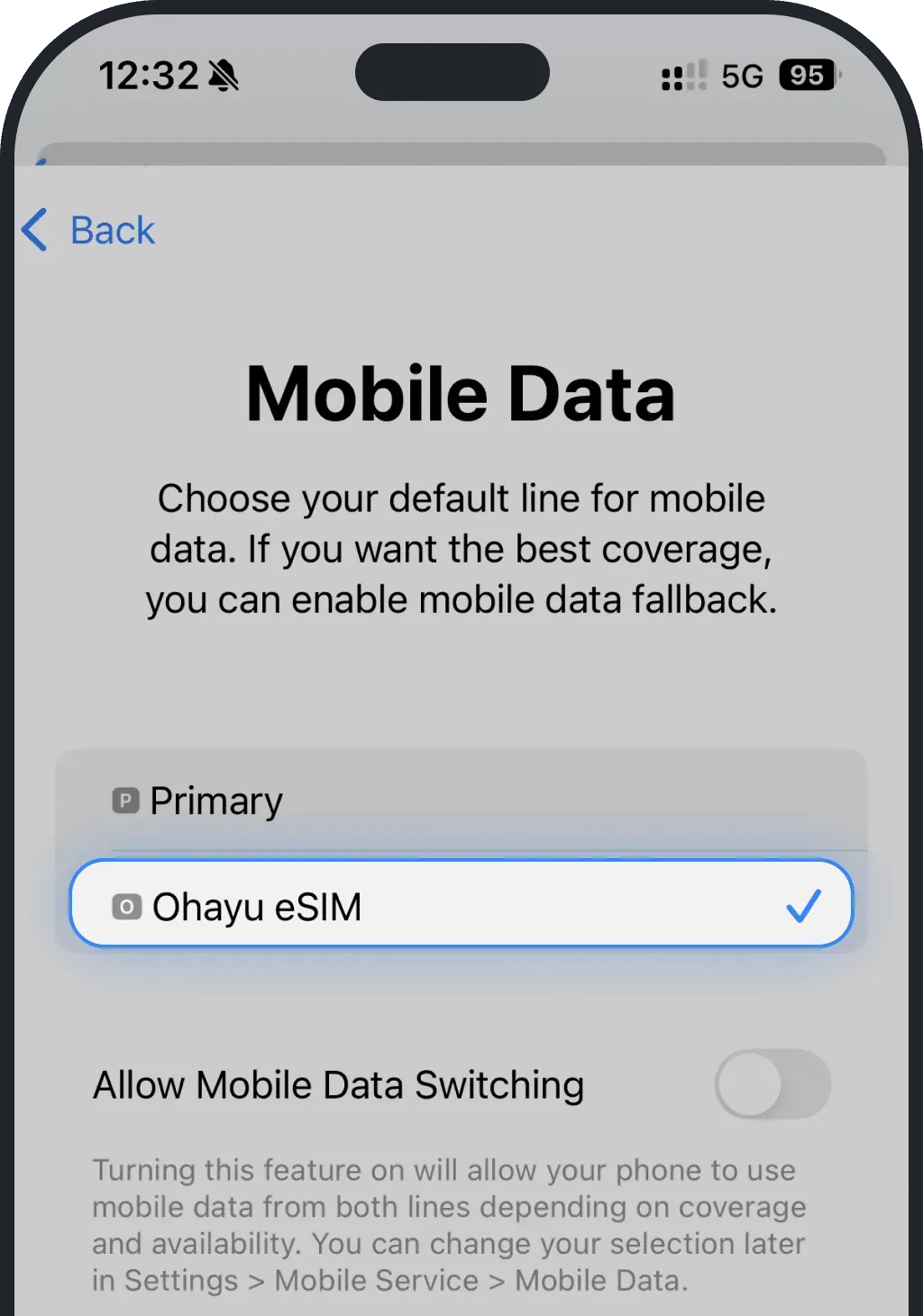 If you are ready to start using your eSIM, select it as the default line for Mobile Data.png