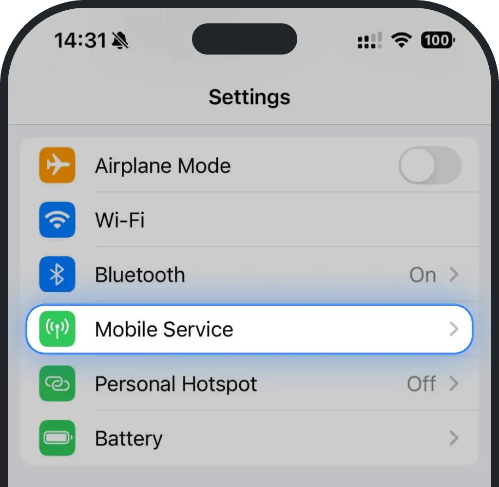 In your Settings, tap on Mobile Service.png