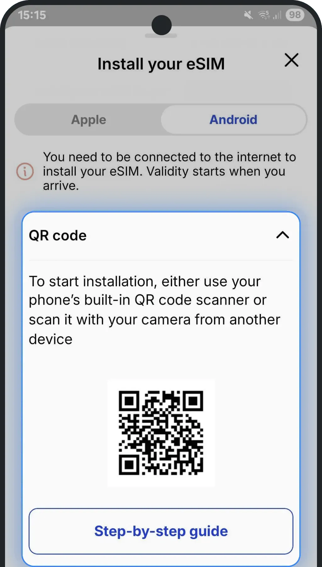 Scan the QR code with the camera of the device you'll be installing the eSIM on..png