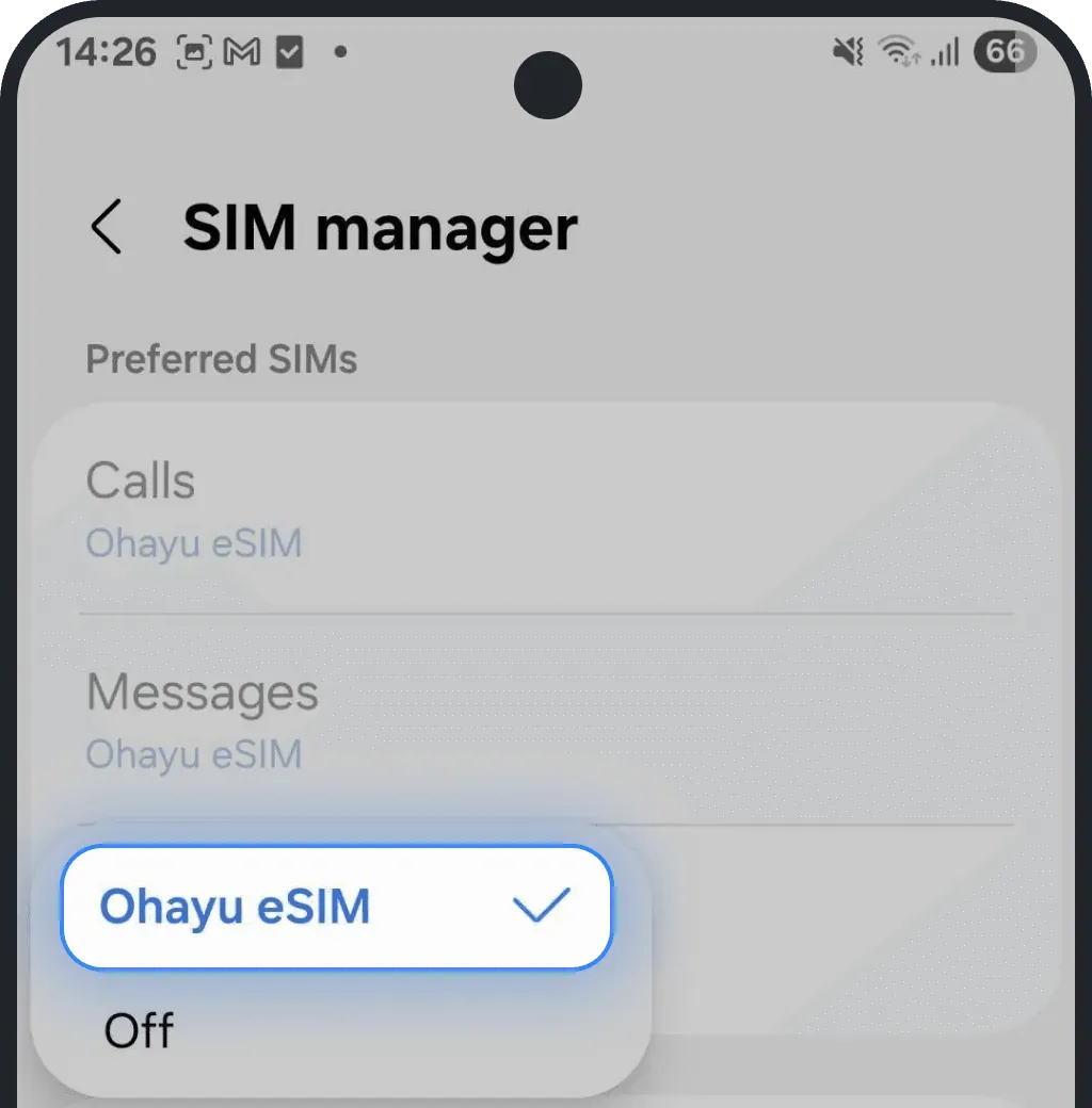 Select your eSIM on Android screenshot