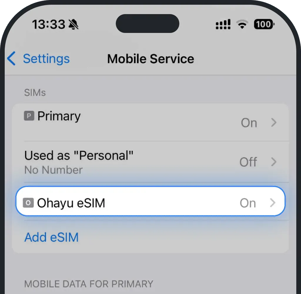 Select your eSIM on iPhone screenshot