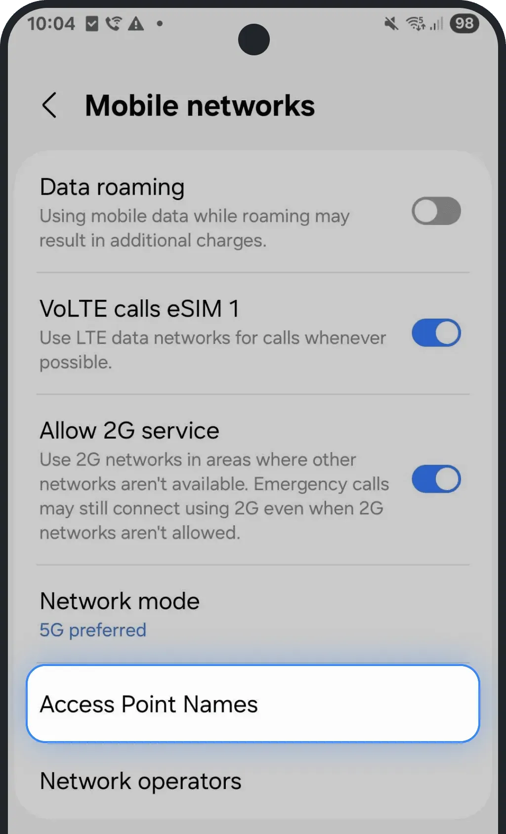 Tap Access Point Names screenshot