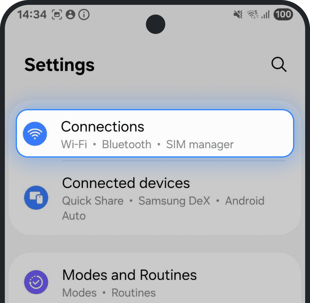 Tap Connections on Android screenshot