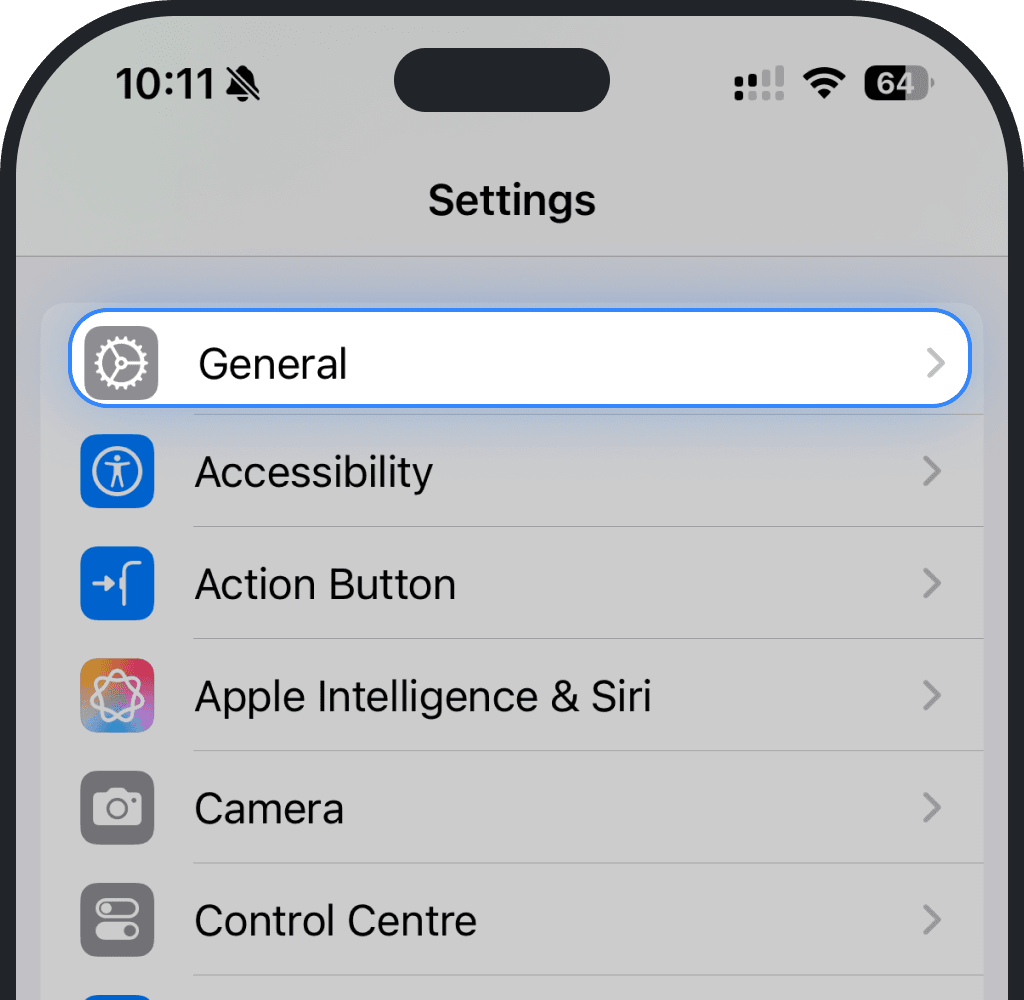 Tap General on iPhone screenshot