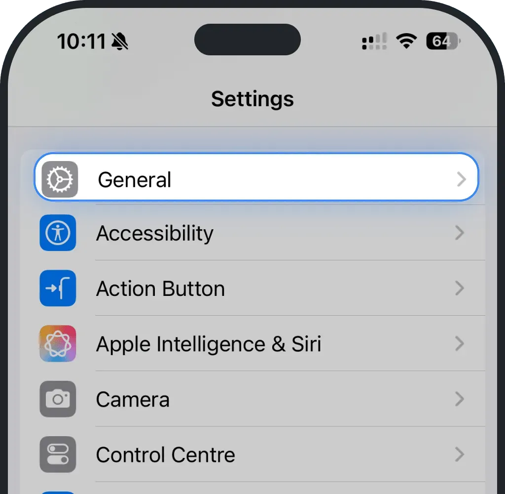 Tap General on iPhone screenshot
