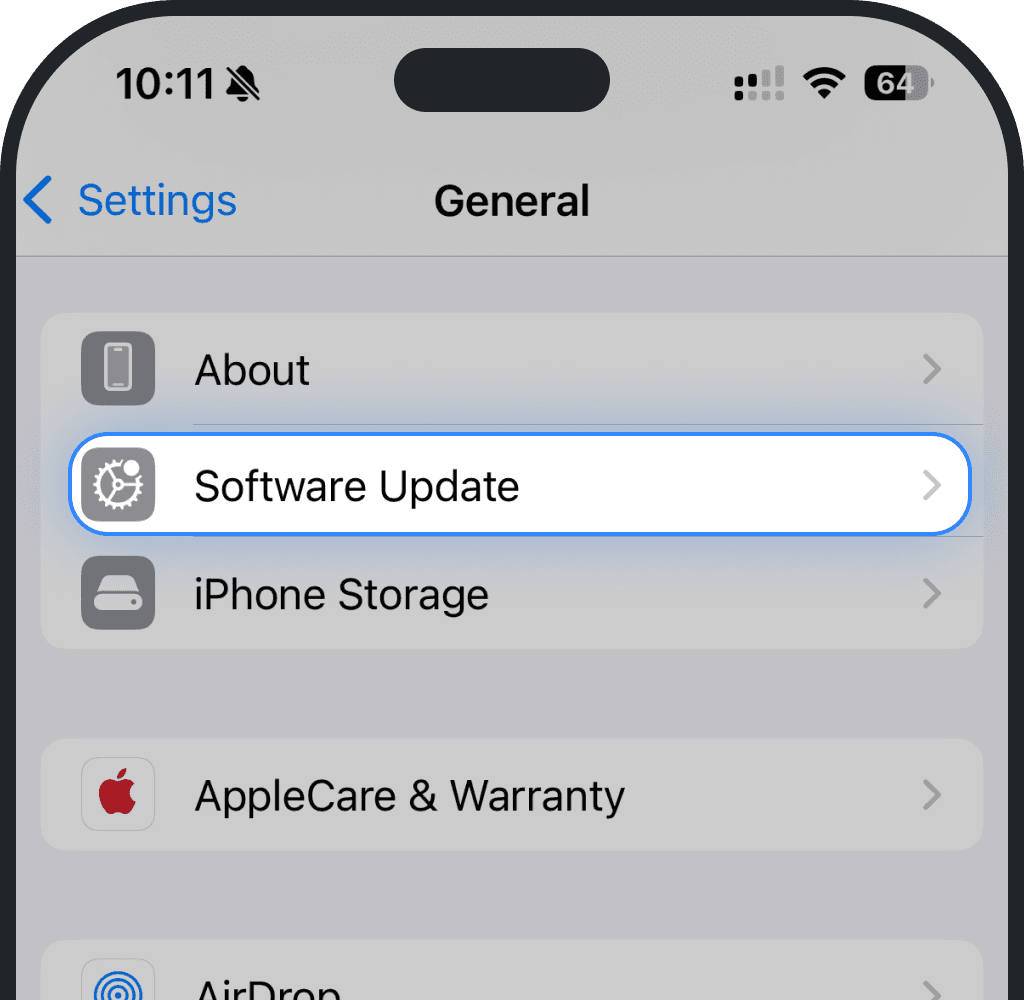 Tap Software Update on iPhone screenshot