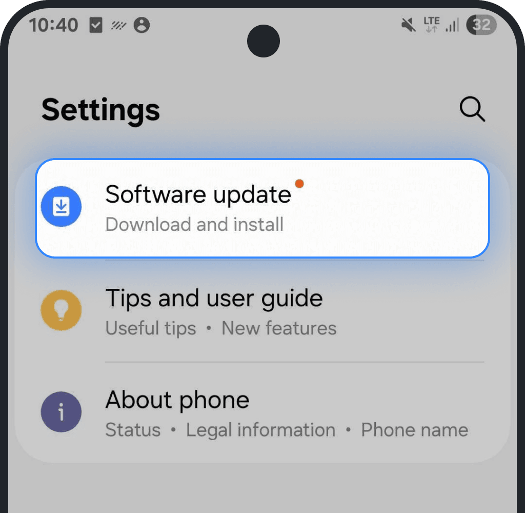 Tap Software update. on Android screenshot