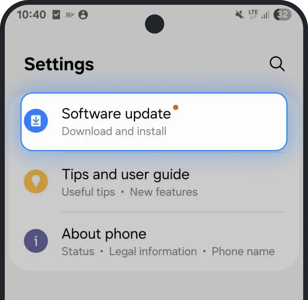 Tap Software update. on Android screenshot