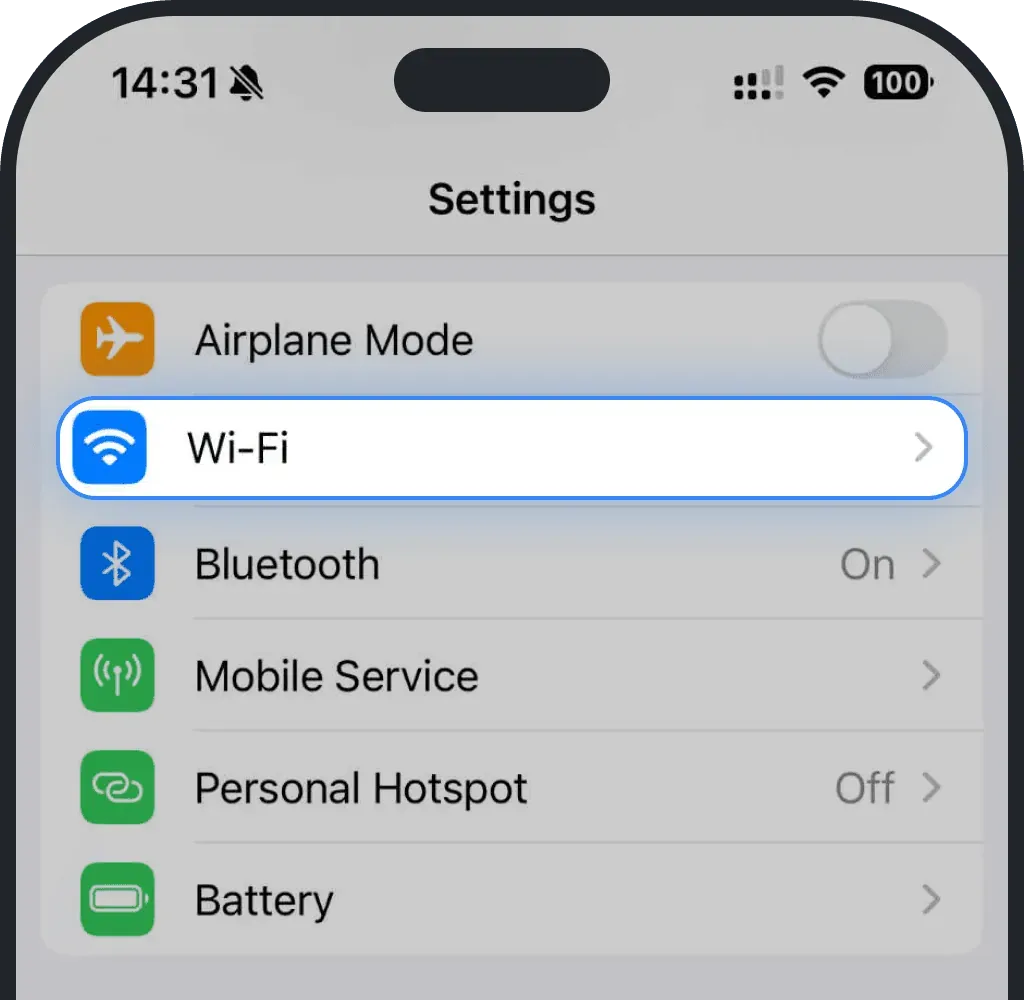 Tap Wi-Fi on iPhone screenshot