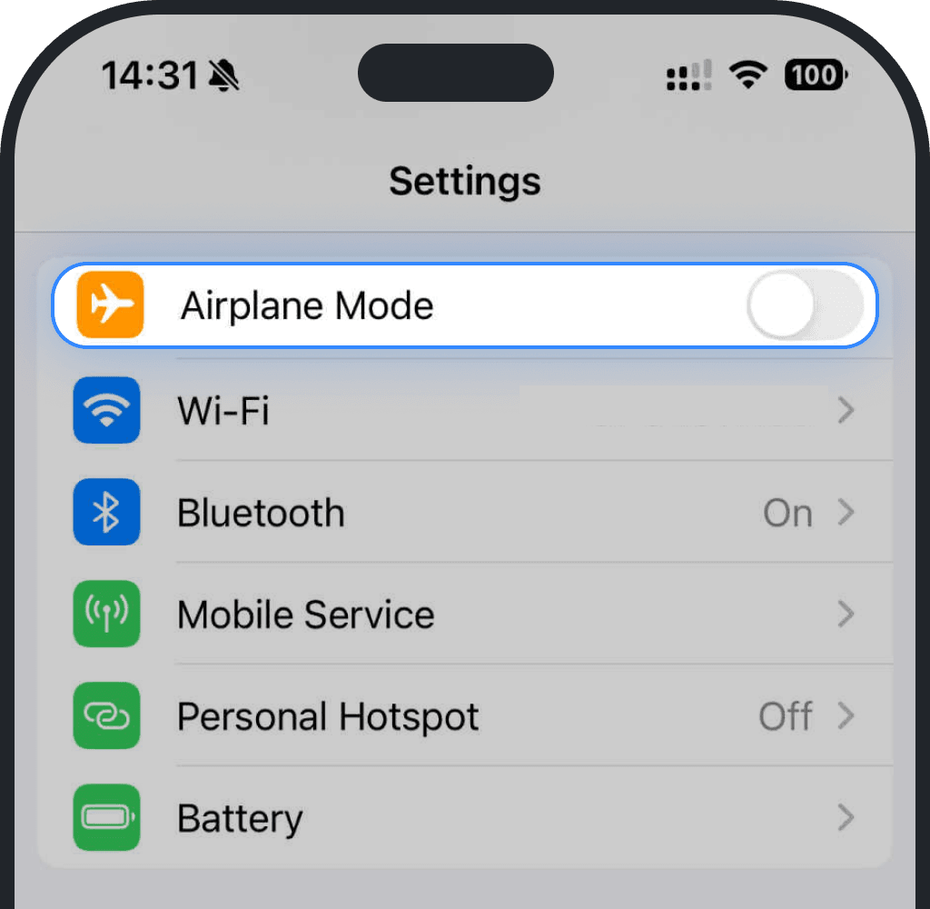 Turn off Airplane Mode on iPhone screenshot