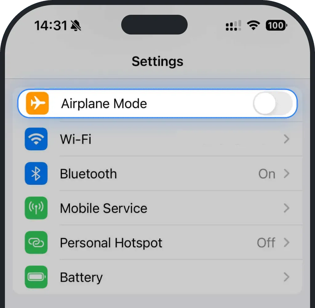 Turn off Airplane Mode on iPhone screenshot