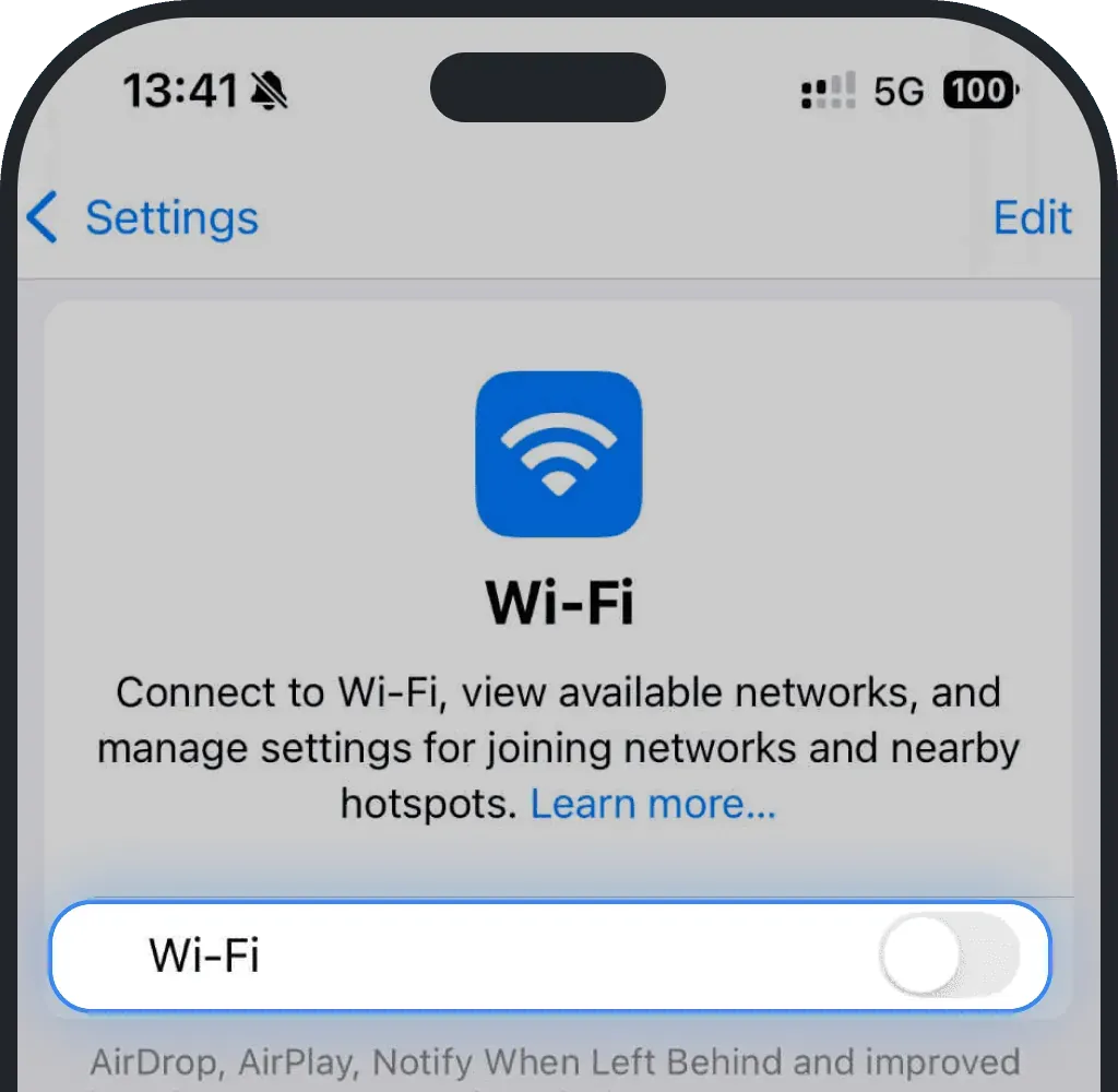 Turn off Wi-Fi on iPhone screenshot