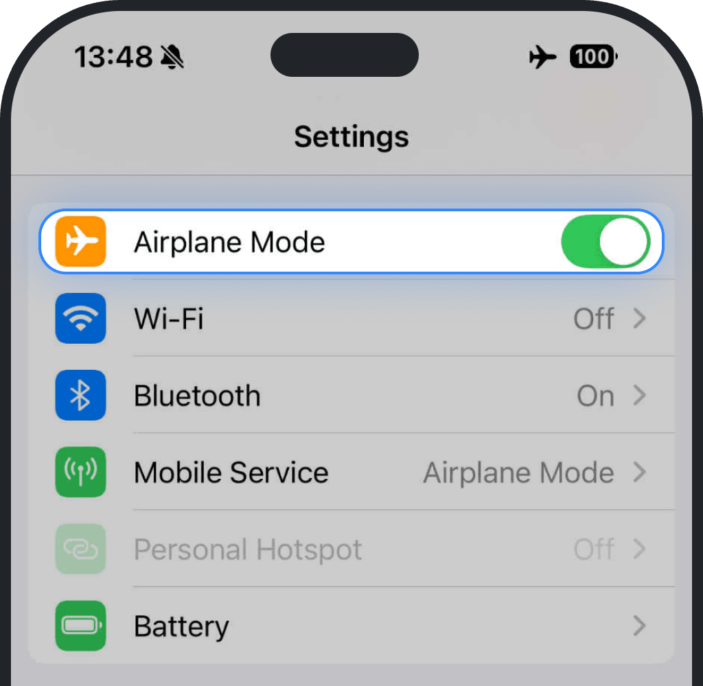 Turn on Airplane Mode on iPhone screenshot