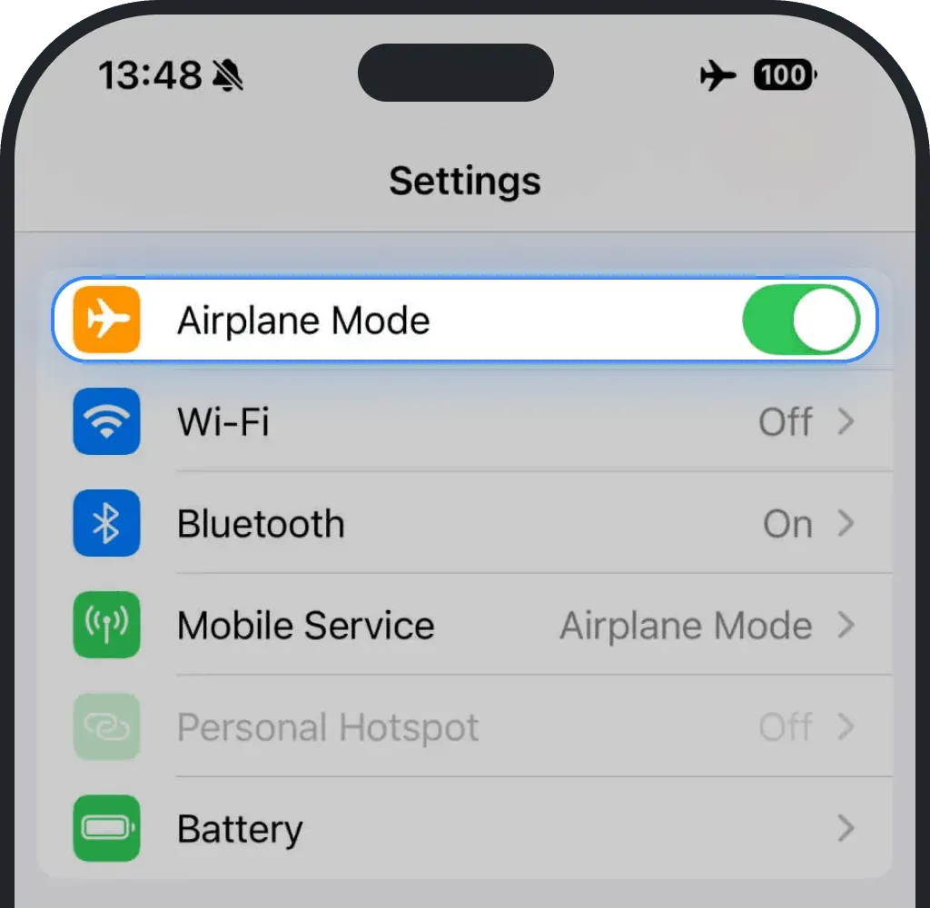 Turn on Airplane Mode on iPhone screenshot