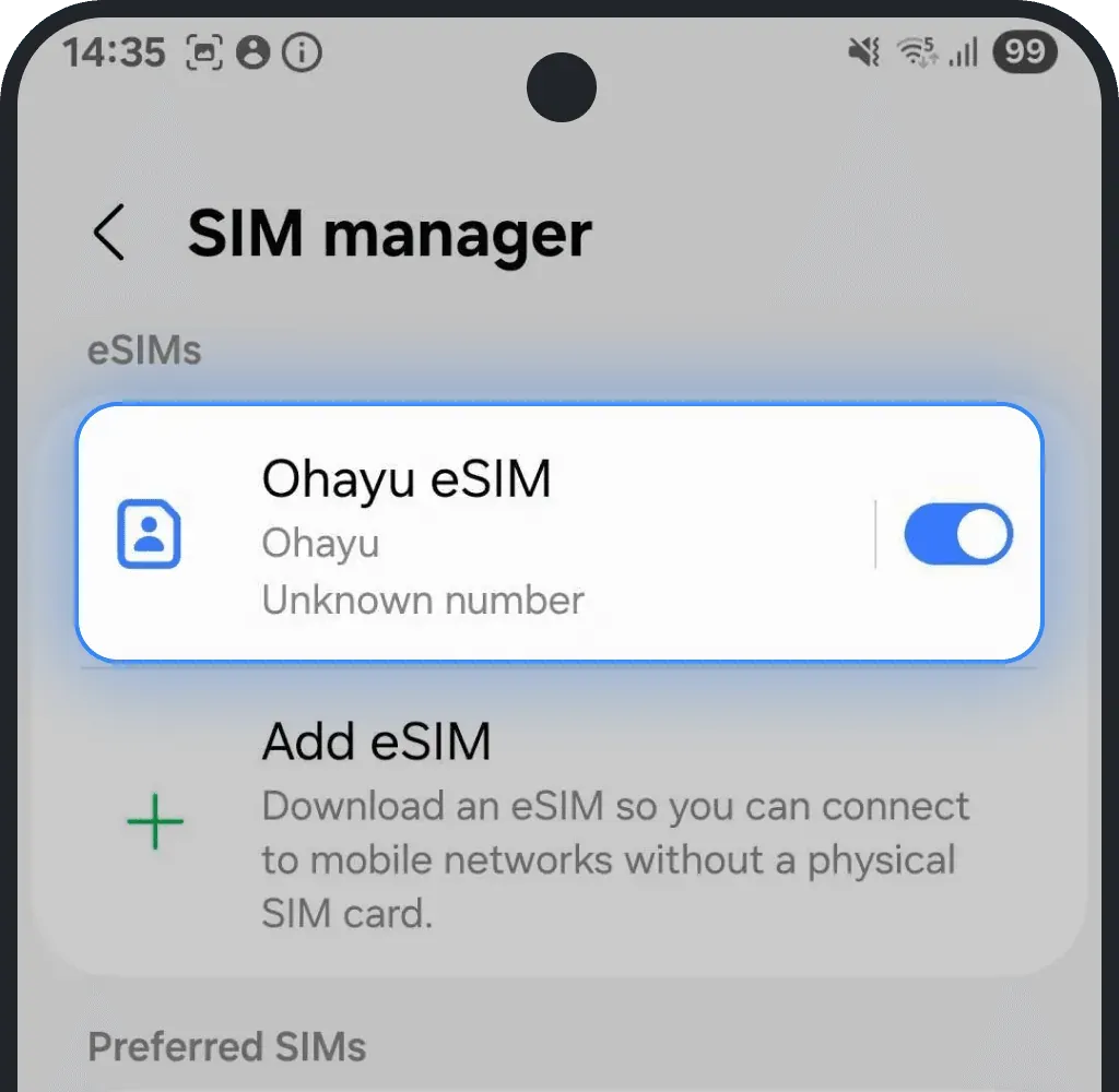 You should see your new eSIM listed on Android screenshot